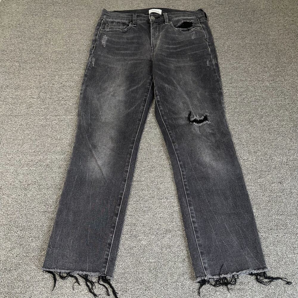 Pistola Jeans Women's Size 29 Black Denim Distressed Raw Hem Straight Leg Casual